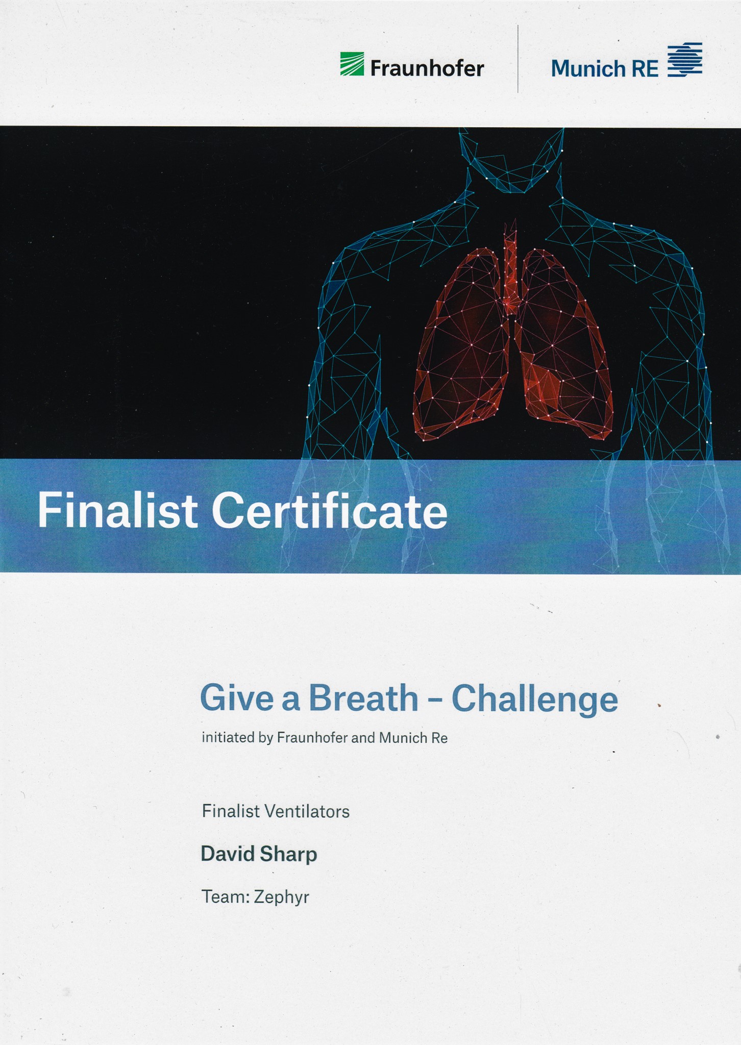 finalist certificate for give-a-breath challenge
